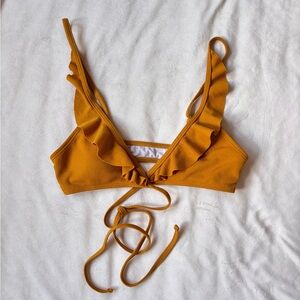 Ribbed Tie-Front Bikini Top in Mustard